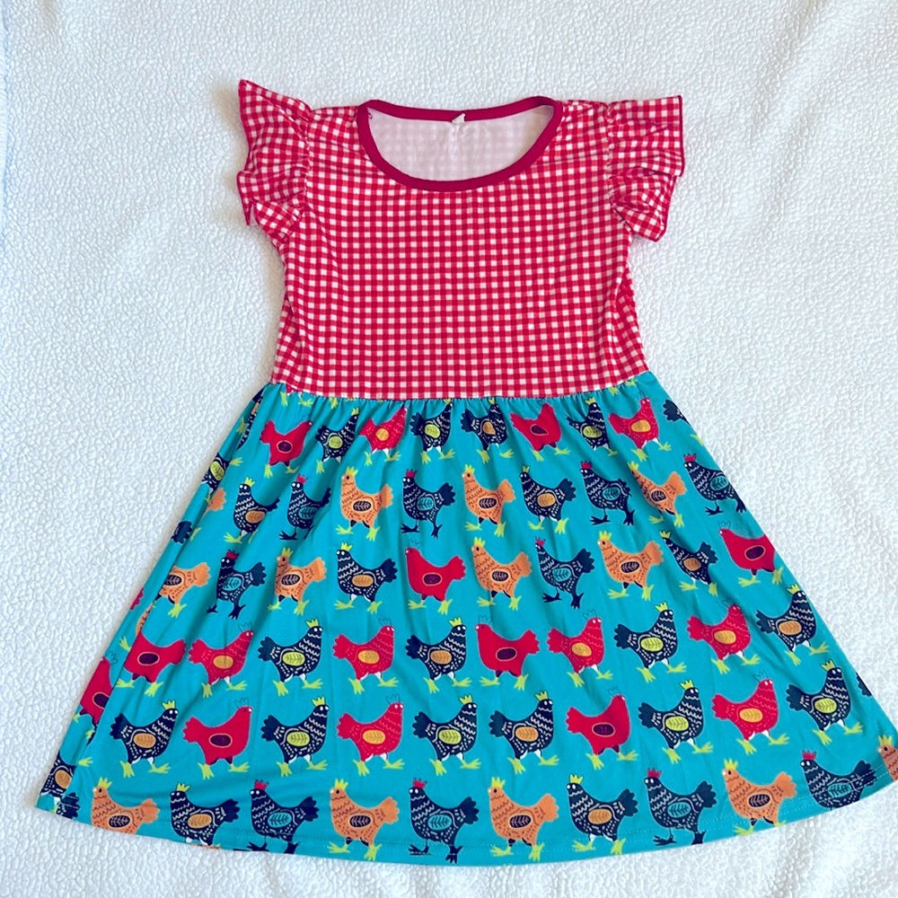 Little Girl Chicken Print Dress (size 6/7T)